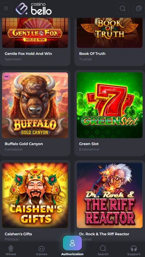 casinobello mobile games page
